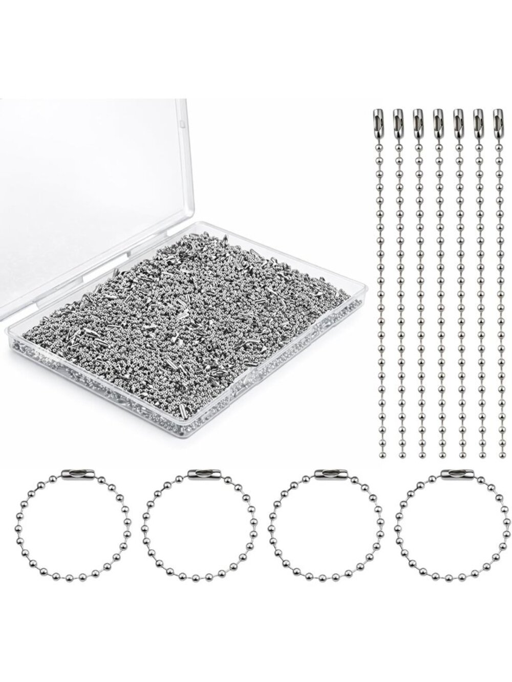 400 Pcs Silver Bead Ball Chain Keychains, 3.9 Inch, 2.4mm for DIY Tags & Crafts